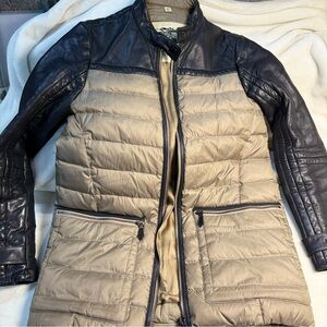 Burberry Leather and Puffer Jacket in Black and Tan